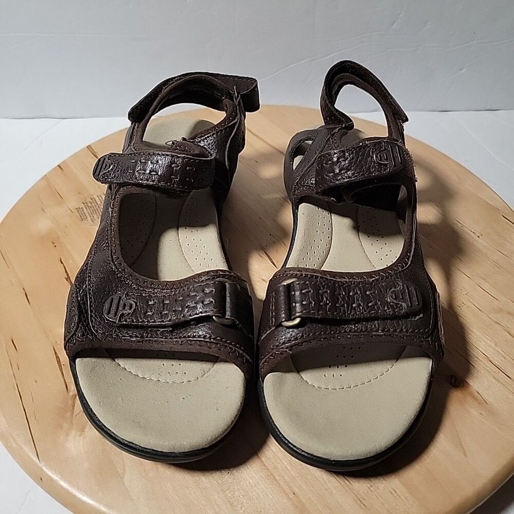 Women's Clark Rise Brown Leather Sandals Size 8.5 M Hook/Loop Open-Toe